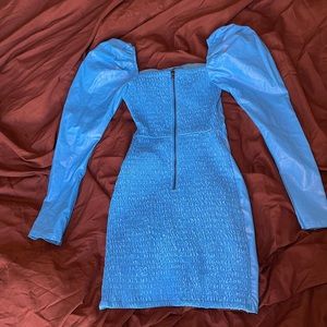 Faux Leather Blue Fitted Dress